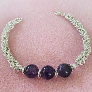 Handmade Sterling Silver Amethyst Byzantine Chainemaille bracelet